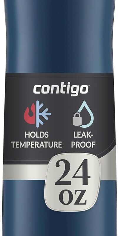 Contigo Cortland Chill 2.0 Blueberry Stainless Steel Water Bottle, Vacuum-Insulated, Spill-Proof Lid, 24oz, Ideal for Hot or Cold Drinks, Interchangeable Lid, Perfect for Kids & Adults